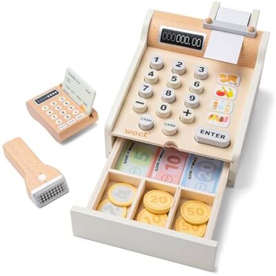 Woet ® White Wooden Toy Cash Register for Kids Pretend Play Shop Toy with Scanner and Card Reader Role Play Checkout Set Age 3 Years+ Woet ® White Wooden Toy Cash Register for Kids Pretend Play Shop Toy with Scanner and Card Reader Role Play Checkout Set Age 3 Years+