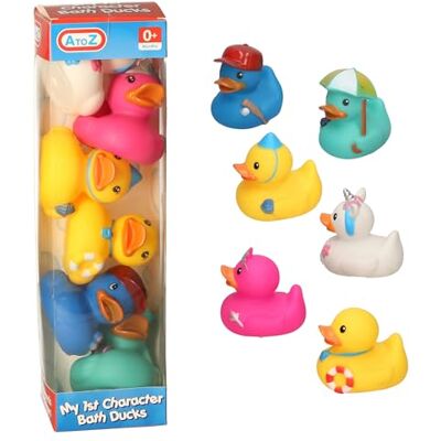 Atoz A to Z My 1st Character Bath Ducks Set, 6 Colourful Rubber Ducks, Baby Bath Toys, 0+ Months, Multicolor (Yellow, Pink, Blue, Mint Green) Atoz A to Z My 1st Character Bath Ducks Set, 6 Colourful Rubber Ducks, Baby Bath Toys, 0+ Months, Multicolor (Yellow, Pink, Blue, Mint Green)
