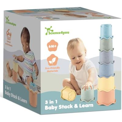Science4you Baby Stacking Cups 3 in 1 Baby Stacking Toy with 6 Cups, Stack Learn Bath Beach Indoor and Outdoor, 6 9 12 Months+ Science4you Baby Stacking Cups 3 in 1 Baby Stacking Toy with 6 Cups, Stack Learn Bath Beach Indoor and Outdoor, 6 9 12 Months+