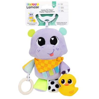 LAMAZE Hayley the Hippo Clip On, Baby Sensory Toy with Clip for Pram, Pushchair and Car Seat, Teether, Squeaky Duck, Jingle Sounds, Soft Textures and High Contrast Colours, 0 to 6 Months LAMAZE Hayley the Hippo Clip On, Baby Sensory Toy with Clip for Pram, Pushchair and Car Seat, Teether, Squeaky Duck, Jingle Sounds, Soft Textures and High Contrast Colours, 0 to 6 Months