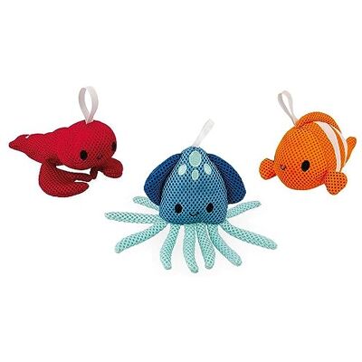 Janod 3 Bath Toys for Children Learn to Wash Educational Bath Toys Lobster, Clownfish, and Fabric Squid Ages 10 Months and Up J04731 Janod 3 Bath Toys for Children Learn to Wash Educational Bath Toys Lobster, Clownfish, and Fabric Squid Ages 10 Months and Up J04731