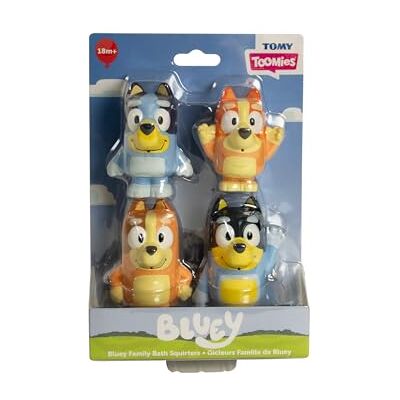 Toomies Bluey Squirter 4-Pack, Bath Toy Set With Bluey, Bingo, Mum And Dad, Water Squirting Fun For Toddlers, Designed For Little Hands, Promotes Motor Skills, Creative Play, Ages 18 Months plus Toomies Bluey Squirter 4-Pack, Bath Toy Set With Bluey, Bingo, Mum And Dad, Water Squirting Fun For Toddlers, Designed For Little Hands, Promotes Motor Skills, Creative Play, Ages 18 Months plus