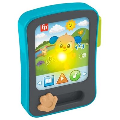 Fisher-Price Baby Learning Toy Laugh & Learn Puppy’s Storytime Reader Pretend Tablet with Music & Lights for Ages 6+ Months, Multilanguage Version: English, French, German, JFK28 Fisher-Price Baby Learning Toy Laugh & Learn Puppy’s Storytime Reader Pretend Tablet with Music & Lights for Ages 6+ Months, Multilanguage Version: English, French, German, JFK28