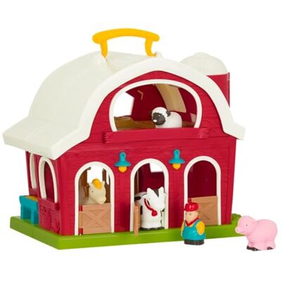 Battat Big Red Barn Toy with Farmer and 4 Animals, Toddler Foldable animal farm playset with carry handle, working doors, detailed interior, feeder, cozy nest, and 6 pieces, 18+ Months Battat Big Red Barn Toy with Farmer and 4 Animals, Toddler Foldable animal farm playset with carry handle, working doors, detailed interior, feeder, cozy nest, and 6 pieces, 18+ Months