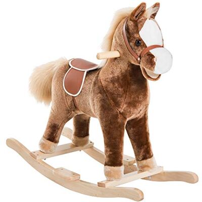 HOMCOM Kids Children Plush Rocking Horse Wooden Base Ride On Toy Rocker with Handle Grip Traditional Toy Fun Gift for Age 3+ (Brown) HOMCOM Kids Children Plush Rocking Horse Wooden Base Ride On Toy Rocker with Handle Grip Traditional Toy Fun Gift for Age 3+ (Brown)