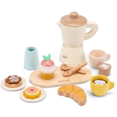 Woet – Wooden Coffee Machine Playset for Kids Age 3+ – 17-Piece FSC Barista Toy with Percolator, Espresso & Pastries – Pretend Café Breakfast Set – Role Play Kitchen Toy Boys and Girls Woet – Wooden Coffee Machine Playset for Kids Age 3+ – 17-Piece FSC Barista Toy with Percolator, Espresso & Pastries – Pretend Café Breakfast Set – Role Play Kitchen Toy Boys and Girls