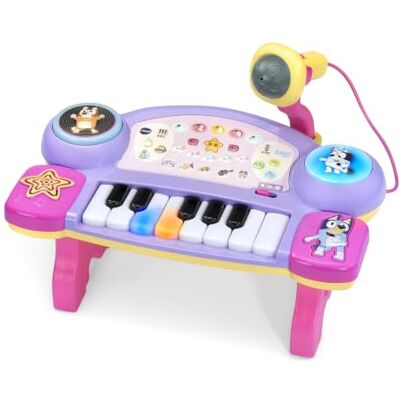 VTech Bluey Sing-Along Keyboard, English Official Bluey Sing-along keyboard with sounds, effects and recording features for music and imaginative play. Ages 3-6 VTech Bluey Sing-Along Keyboard, English Official Bluey Sing-along keyboard with sounds, effects and recording features for music and imaginative play. Ages 3-6