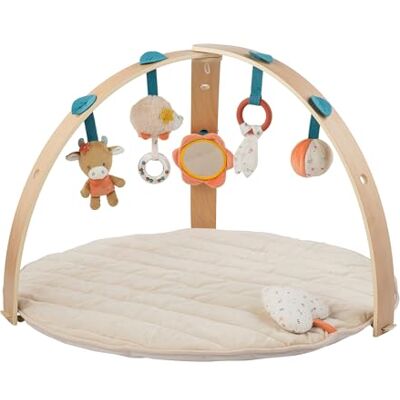 Nattou Baby Activity Gym with Wooden Arch – Zoe Hedgehog & Mila Cow, Soft Playmat with Hanging Toys, Cotton, Polyester and Wood, 80cm, Beige Nattou Baby Activity Gym with Wooden Arch – Zoe Hedgehog & Mila Cow, Soft Playmat with Hanging Toys, Cotton, Polyester and Wood, 80cm, Beige