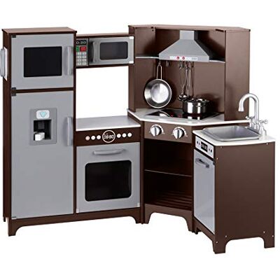 Amazon Basics Kids’ Corner Wooden Kitchen Playset with Interactive Doors, Knobs and Lights, Espresso/Grey, 99 x 71 x 89 cm Amazon Basics Kids’ Corner Wooden Kitchen Playset with Interactive Doors, Knobs and Lights, Espresso/Grey, 99 x 71 x 89 cm