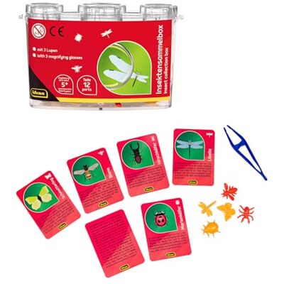 Idena 40329 Insect Box with 3 Magnifying Glass, Clip and ID Cards, 5 Small Plastic Insects, Hand Magnifier for Children from 5 Years Old Idena 40329 Insect Box with 3 Magnifying Glass, Clip and ID Cards, 5 Small Plastic Insects, Hand Magnifier for Children from 5 Years Old