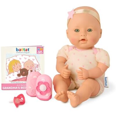 Battat Baby Doll Bed Time Set, 12-Inch Soft Body, Playset Soft-body newborn baby doll with pacifier, 2 baby monitors, and easy-to-read storybook for bedtime pretend play, 2+ Years Battat Baby Doll Bed Time Set, 12-Inch Soft Body, Playset Soft-body newborn baby doll with pacifier, 2 baby monitors, and easy-to-read storybook for bedtime pretend play, 2+ Years