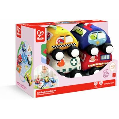 Hape Pull-Back Plush Car Set, Soft Material, Easy-to-Grip for Crawling & Scooting, 6M+ Hape Pull-Back Plush Car Set, Soft Material, Easy-to-Grip for Crawling & Scooting, 6M+