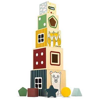 HEJ LØNNE Wooden Stacking Tower from 1 Year Stacking Cube to Promote Motor Skills and Number Comprehension Stacking Tower Wood Motor Skills Toy Gift for One Year Old Child HEJ LØNNE Wooden Stacking Tower from 1 Year Stacking Cube to Promote Motor Skills and Number Comprehension Stacking Tower Wood Motor Skills Toy Gift for One Year Old Child