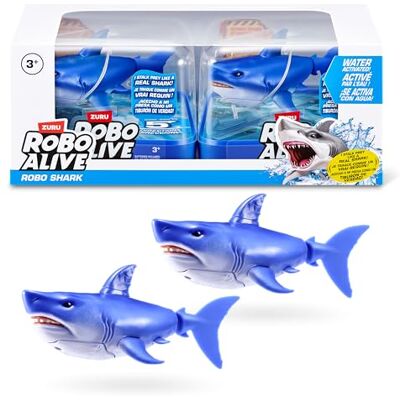 Robo Alive Water Activated Shark 2 Pack (Blue) by ZURU – Realistic Swimming Robotic Bath Toy for Kids, Tweens & Teens, Water-Activated Pet Shark for Play & Pranks, 3+ Robo Alive Water Activated Shark 2 Pack (Blue) by ZURU – Realistic Swimming Robotic Bath Toy for Kids, Tweens & Teens, Water-Activated Pet Shark for Play & Pranks, 3+