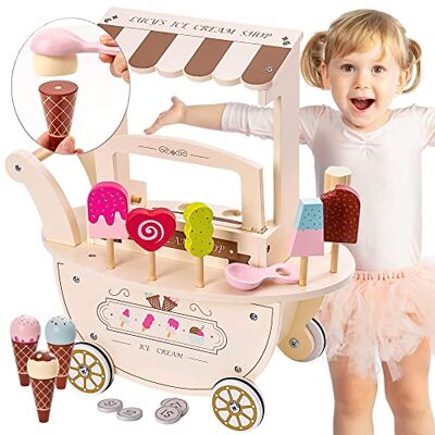 Mamabrum Wooden Ice Cream Shop on Wheels, Toy for Unisex Children with Accessories, Educational Play Set for Toddlers Mamabrum Wooden Ice Cream Shop on Wheels, Toy for Unisex Children with Accessories, Educational Play Set for Toddlers