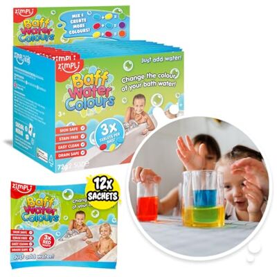 ZIMPLI 12 x Baff Water Colour Tablets, 35 Total uses, Bath Toy Drops, Party Bag Fillers, Favours, Birthday Gift for Kids, Sensory Toy ZIMPLI 12 x Baff Water Colour Tablets, 35 Total uses, Bath Toy Drops, Party Bag Fillers, Favours, Birthday Gift for Kids, Sensory Toy