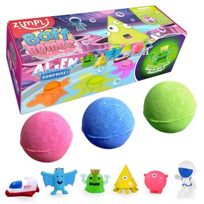 ZIMPLI 3 x Large 100g Alien Surprise Baff Bombz, 1 of 6 Alien Toys to Collect, One per Bath Bomb, Birthday Gift for Kids, Bath Toy, Stocking Fillers, Party Bag Fillers ZIMPLI 3 x Large 100g Alien Surprise Baff Bombz, 1 of 6 Alien Toys to Collect, One per Bath Bomb, Birthday Gift for Kids, Bath Toy, Stocking Fillers, Party Bag Fillers