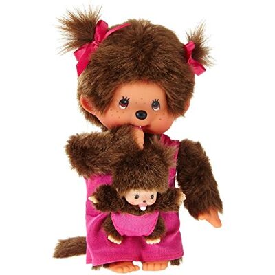 Sekiguchi Monchhichi Mother & Baby Plush Toy – Pink Dress with Mini Monchhichi – Cute Thumb-Sucking Collectible Doll Sekiguchi Monchhichi Mother & Baby Plush Toy – Pink Dress with Mini Monchhichi – Cute Thumb-Sucking Collectible Doll