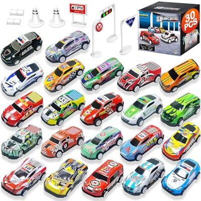 TOYABI Toy Cars for Kids, 22Pcs Metal Race Car Set with 8 Roadblock, Mini Pull Back Playset, Christmas Birthday Party Gifts, Micro Machines Vehicles Toys for 3 4 5 6 7 8 Year Old Boys & Girls TOYABI Toy Cars for Kids, 22Pcs Metal Race Car Set with 8 Roadblock, Mini Pull Back Playset, Christmas Birthday Party Gifts, Micro Machines Vehicles Toys for 3 4 5 6 7 8 Year Old Boys & Girls