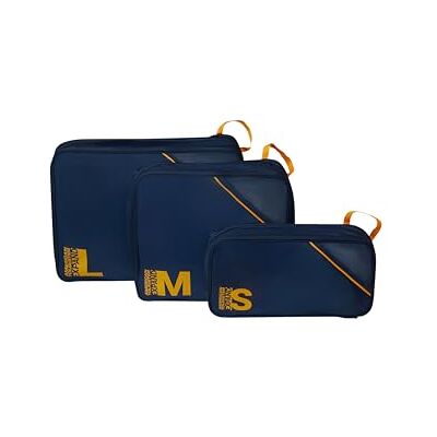 American Tourister Packing Cube Set of 3 Suitcase Organiser for Holidays, Luggage Organiser for Suitcases, Hand Luggage and Backpack, Dark Blue/Orange American Tourister Packing Cube Set of 3 Suitcase Organiser for Holidays, Luggage Organiser for Suitcases, Hand Luggage and Backpack, Dark Blue/Orange