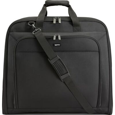 Amazon Basics Premium XL Garment and Suit Bag with Adjustable Shoulder Strap, Two Tie-Down Straps and Metal Eyehole for Hanger, 109cm x 55cm x 11cm, Black, Solid Amazon Basics Premium XL Garment and Suit Bag with Adjustable Shoulder Strap, Two Tie-Down Straps and Metal Eyehole for Hanger, 109cm x 55cm x 11cm, Black, Solid
