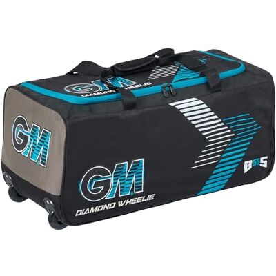 Gunn & Moore GM Diamond Ben Stokes Wheelie Cricket Bag Holdall Enginneered Wheel Housing Padded Carry Handles for Comfort Volume 67 litres Tough 600 Denier Polyester Black Grey & Blue Gunn & Moore GM Diamond Ben Stokes Wheelie Cricket Bag Holdall Enginneered Wheel Housing Padded Carry Handles for Comfort Volume 67 litres Tough 600 Denier Polyester Black Grey & Blue