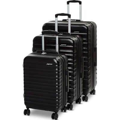 Amazon Basics Hard Shell Luggage Set (Small + Medium + Large) Expandable ABS Travel Luggage with 4 Double Spinner Wheels Scratch Resistant and Lightweight Construction Black Amazon Basics Hard Shell Luggage Set (Small + Medium + Large) Expandable ABS Travel Luggage with 4 Double Spinner Wheels Scratch Resistant and Lightweight Construction Black