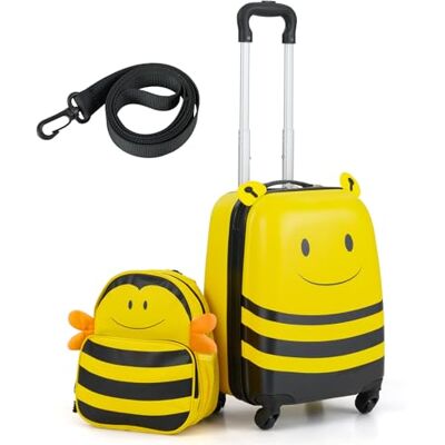 GYMAX 2Pcs Kids Luggage Set, 12" Backpack & 16" Children Hardshell Suitcase with Wheels & Anti-Lose Rope, Boys Girls Carry On Luggage Set for Travel School GYMAX 2Pcs Kids Luggage Set, 12" Backpack & 16" Children Hardshell Suitcase with Wheels & Anti-Lose Rope, Boys Girls Carry On Luggage Set for Travel School