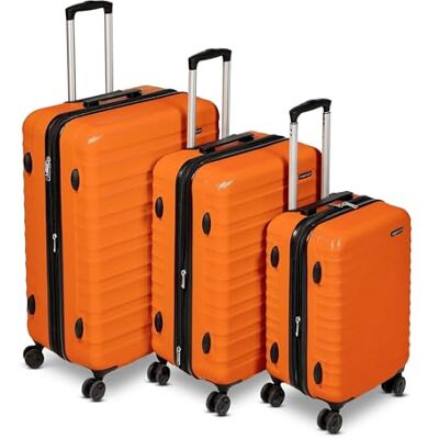 Amazon Basics Hard Shell Luggage Set (Small + Medium + Large) Expandable ABS Travel Luggage with 4 Double Spinner Wheels Scratch Resistant and Lightweight Construction Burnt Orange Amazon Basics Hard Shell Luggage Set (Small + Medium + Large) Expandable ABS Travel Luggage with 4 Double Spinner Wheels Scratch Resistant and Lightweight Construction Burnt Orange