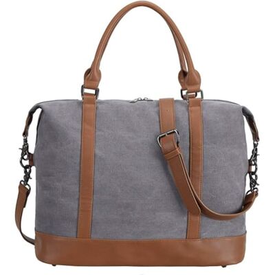 BLUBOON Women Ladies Canvas Weekender Bag Overnight Carry-on Tote Duffel in Trolley Handle, Grey, OneSize, Classic BLUBOON Women Ladies Canvas Weekender Bag Overnight Carry-on Tote Duffel in Trolley Handle, Grey, OneSize, Classic