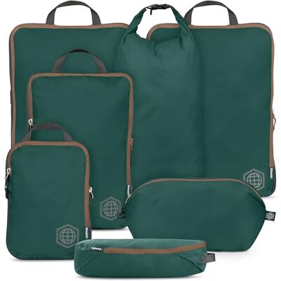 TRIPPED Travel Gear Large Compression Packing Cubes for Travel-Packing Cube Luggage Organizers 7 Piece Set for Checked Luggage-Ultralight, Expandable/Compression Bags by (Green and Brown) TRIPPED Travel Gear Large Compression Packing Cubes for Travel-Packing Cube Luggage Organizers 7 Piece Set for Checked Luggage-Ultralight, Expandable/Compression Bags by (Green and Brown)