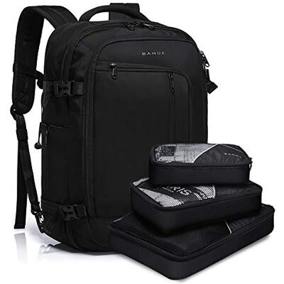 BANGE Travel Overnight Backpack,40-Liter FAA Flight Approved Weekender Bag Carry on Backpack (BLACK (Backpack with 3 Cubes)) BANGE Travel Overnight Backpack,40-Liter FAA Flight Approved Weekender Bag Carry on Backpack (BLACK (Backpack with 3 Cubes))
