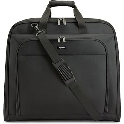 Amazon Basics Premium XL Garment and Suit Bag with Adjustable Shoulder Strap, Two Tie-Down Straps and Metal Eyehole for Hanger, 109cm x 55cm x 11cm, Black, Solid Amazon Basics Premium XL Garment and Suit Bag with Adjustable Shoulder Strap, Two Tie-Down Straps and Metal Eyehole for Hanger, 109cm x 55cm x 11cm, Black, Solid