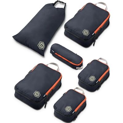 TRIPPED Travel Gear Compression Packing Cubes for Travel- Packing Cubes and Travel Organizers, Grey and Orange, 6Piece TRIPPED Travel Gear Compression Packing Cubes for Travel- Packing Cubes and Travel Organizers, Grey and Orange, 6Piece