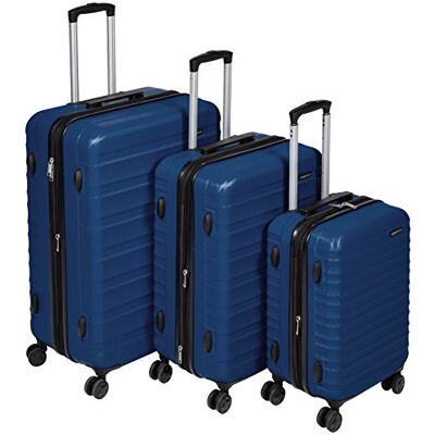 Amazon Basics Hard Shell Luggage Set (Small + Medium + Large) Expandable ABS Travel Luggage with 4 Double Spinner Wheels Scratch Resistant and Lightweight Construction Navy Blue Amazon Basics Hard Shell Luggage Set (Small + Medium + Large) Expandable ABS Travel Luggage with 4 Double Spinner Wheels Scratch Resistant and Lightweight Construction Navy Blue