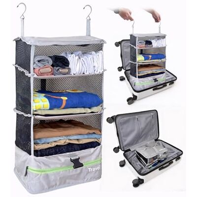Grand Fusion Stow-N-Go Small Travel Luggage Organizer and Packing Cube Space Saver. Hanging Shelves and Laundry Storage Slot Save Room In Suitcase, Reduce Wrinkles. Never Unpack Again (Light Gray, Small) Grand Fusion Stow-N-Go Small Travel Luggage Organizer and Packing Cube Space Saver. Hanging Shelves and Laundry Storage Slot Save Room In Suitcase, Reduce Wrinkles. Never Unpack Again (Light Gray, Small)