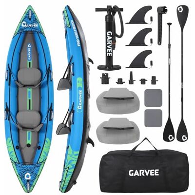 GarveeTech 2 Person Inflatable Kayak, Full Drop-Stitch Tandem Kayak with 2 Paddles & Pump, 205kg (450lbs) Capacity High-Pressure Inflatable Canoe for Lakes, Rivers & Coastal Waters, Includes Seats & Bag GarveeTech 2 Person Inflatable Kayak, Full Drop-Stitch Tandem Kayak with 2 Paddles & Pump, 205kg (450lbs) Capacity High-Pressure Inflatable Canoe for Lakes, Rivers & Coastal Waters, Includes Seats & Bag