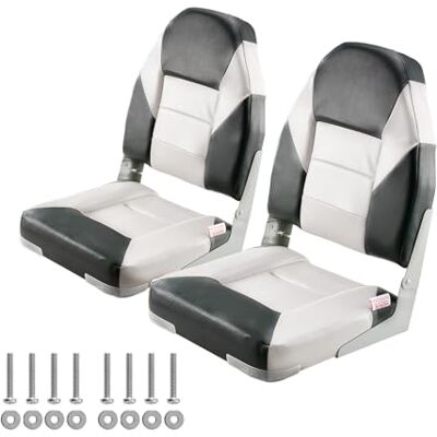 VEVOR Boat Seat, High Backrest, Folding Fishing Boat Seat with Thickened Sponge Cushion & Waterproof PVC Leather, Aluminum Alloy Hinges, Flip Up Boat Seat for Boats, Yachts, Ships, Black & Grey VEVOR Boat Seat, High Backrest, Folding Fishing Boat Seat with Thickened Sponge Cushion & Waterproof PVC Leather, Aluminum Alloy Hinges, Flip Up Boat Seat for Boats, Yachts, Ships, Black & Grey
