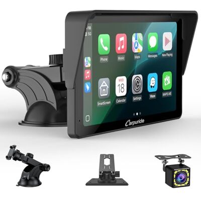 CARPURIDE Portable Carplay Screen, V3R Wireless Airplay&Android Auto, 7 Inch 1080P HD Touch Screen with Real 720P Backup Camera/BT 5.0/Mirror Link/USB Playback/Noise Reduction Chip AUX CARPURIDE Portable Carplay Screen, V3R Wireless Airplay&Android Auto, 7 Inch 1080P HD Touch Screen with Real 720P Backup Camera/BT 5.0/Mirror Link/USB Playback/Noise Reduction Chip AUX