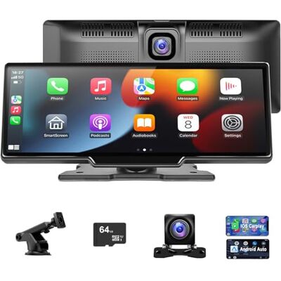 MOXYOY Wireless Android Carplay Screen, 10.26-Inch Car Stereo Audio Receiver Bluetooth with 4K Front Dash Cam,1080p Backup Camera, for Apple Carplay with 64G TF/FM/Siri/G-oogle/Mirror Link/Bluetooth 5.0/AUX MOXYOY Wireless Android Carplay Screen, 10.26-Inch Car Stereo Audio Receiver Bluetooth with 4K Front Dash Cam,1080p Backup Camera, for Apple Carplay with 64G TF/FM/Siri/G-oogle/Mirror Link/Bluetooth 5.0/AUX