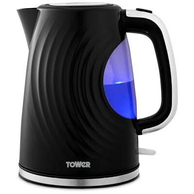 Tower T10083BLK Sonar Textured Kettle with Large Viewing Window & Blue Light, 360 Degree Base, 3000W, 1.7L, Black Tower T10083BLK Sonar Textured Kettle with Large Viewing Window & Blue Light, 360 Degree Base, 3000W, 1.7L, Black