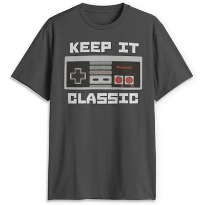 Nintendo Men's Keep It Classic T-Shirt, Charcoal, XL Nintendo Men's Keep It Classic T-Shirt, Charcoal, XL