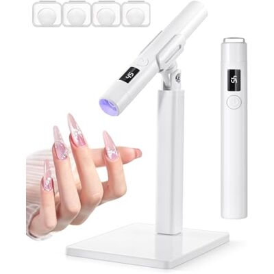 Lychico Handheld UV LED Nail Lamp with Stand, Portable Cordless Nail Dryer Light for Gel Polish with 4 Soft Silicone Heads, USB Rechargeable, One-Button Operation for Home Salon Use Lychico Handheld UV LED Nail Lamp with Stand, Portable Cordless Nail Dryer Light for Gel Polish with 4 Soft Silicone Heads, USB Rechargeable, One-Button Operation for Home Salon Use