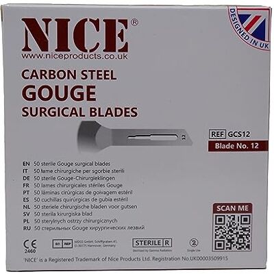 NICE 50 x No.12 Gouge Sterile Carbon Steel Blades GCS12 for Manicure and Pedicure NICE 50 x No.12 Gouge Sterile Carbon Steel Blades GCS12 for Manicure and Pedicure