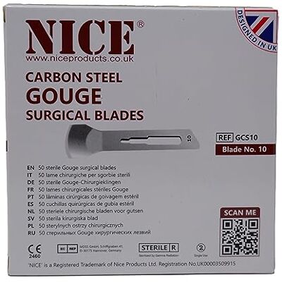 NICE 50 x No.10 Gouge Sterile Carbon Steel Blades GCS10 for Manicure and Pedicure NICE 50 x No.10 Gouge Sterile Carbon Steel Blades GCS10 for Manicure and Pedicure