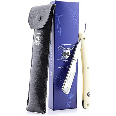Haryali London Barber Straight Razor with Leather Pouch Folding Cut Throat Razor with Plastic Handle, Beard & Moustache Grooming Tool for Close Shave Precision Styling Haryali London Barber Straight Razor with Leather Pouch Folding Cut Throat Razor with Plastic Handle, Beard & Moustache Grooming Tool for Close Shave Precision Styling