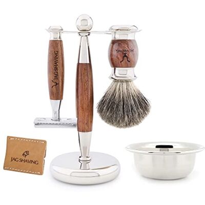 Jag Shaving Set JAG's LEE Range 5-Piece Shaving Set Super Badger Hair Shaving Brush Double Edge Safety Razor Shaving Stand Leather Bag for Safety Razor Shaving Bowl Wood Set Jag Shaving Set JAG's LEE Range 5-Piece Shaving Set Super Badger Hair Shaving Brush Double Edge Safety Razor Shaving Stand Leather Bag for Safety Razor Shaving Bowl Wood Set