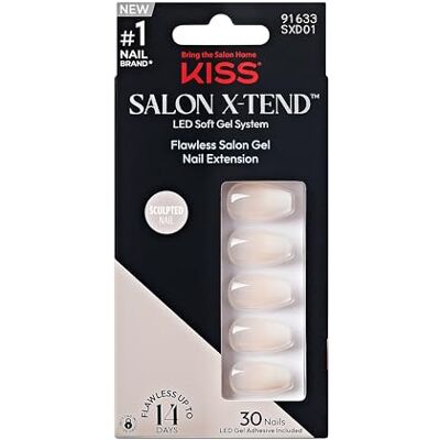 Kiss Salon X-tend Glue On Decorated Nails, White, Medium Size, Coffin Shape Kiss Salon X-tend Glue On Decorated Nails, White, Medium Size, Coffin Shape
