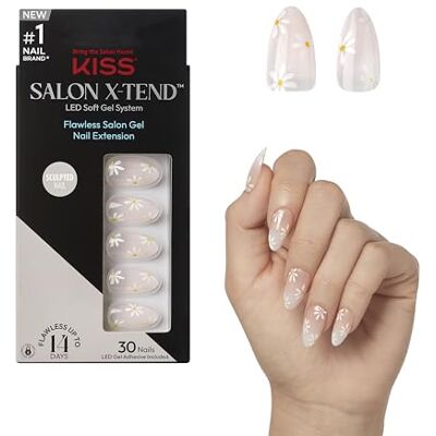 Kiss Salon X-tend Glue On Decorated Nails, Red Flag, Nail Glue Included Light Pink, Medium Size, Almond Shape, 34 Ct. Kiss Salon X-tend Glue On Decorated Nails, Red Flag, Nail Glue Included Light Pink, Medium Size, Almond Shape, 34 Ct.