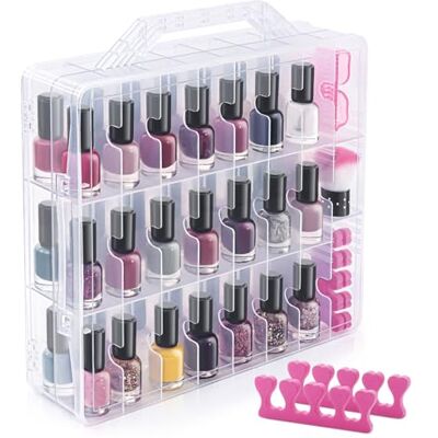 DreamGenius Portable Nail Polish Clear Organizer for 48 Bottles, Double Side and Locking Lids Gel Polish Storage Holder, Space Saver with 8 Adjustable Dividers DreamGenius Portable Nail Polish Clear Organizer for 48 Bottles, Double Side and Locking Lids Gel Polish Storage Holder, Space Saver with 8 Adjustable Dividers